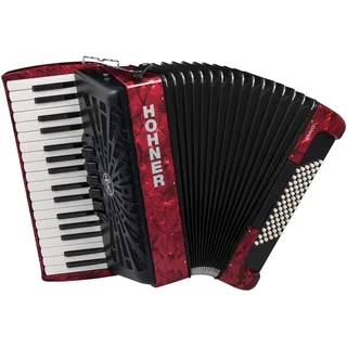 Hohner Bravo III 72 SilentKey Akkordeon (schönes Akkorden mit 34 Piano-Tasten, 4 Standardbass Chöre, 72 Standardbässe, inkl. Trageriemen und Gigbag) Rot