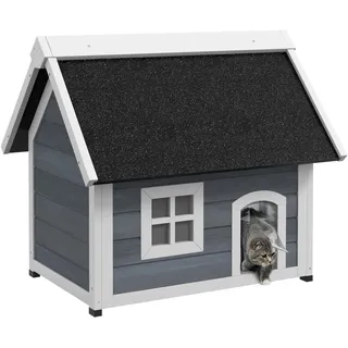 PawHut Katzenhaus 77 x 57,5 x 68 cm Grau/Schwarz