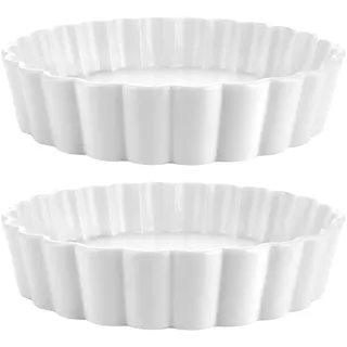 WOPPLXY 2 Stück Tarteform Rund, Quicheform 28 cm mit Antihaftbeschichtung, Quicheform Keramik für Kuchen, Obst-Pie, Tarte, Tortenboden (Weiß)