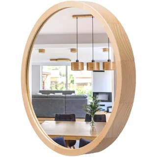 STOLARNIA PIKA Wandspiegel mit Holzrahmen (∅37 cm) - Spiegel Rund Holz Naturkiefer - Kleine Runder Bad Spiegel für Badezimmer, Flur, Wohnzimmer, Schlafzimmer - Stilvoller 40 cm Badspiegel LEJA