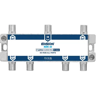 EDISION SDC-6 SAT-Verteiler Splitter 6-Fach geignet für TV, Satellit, Kabel-Fernseher, Radio, Unicable, Frequenzbereich 5-2400Mhz, DVB-S2, DVB-T2, DVB-C, DC Durchgang, 6-Wege