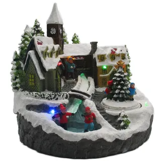 OEM LED Winterdorf mit drehendem Element, Weihnachtsdeko mit bunter Beleuchtung,