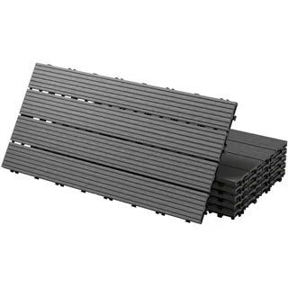 ECD Germany WPC Terrassenfliesen 60x30 cm/30 Stück=5m2, Anthrazit, geriffelt, Holzoptik, Bodenbelag mit Klicksystem und Drainage, Terrassendielen Balkonfliesen, Klickfliesen für Terrasse Garten Balkon