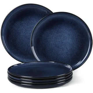 Homikit Dessertteller, 6-tlg Steinzeug Klein Teller Set, 20,2 cm Reaktive Glasur Essteller Salatteller, Modern Servierteller für 6 Personen, Mikrowellenfest & Spülmaschinenfest, Universum Blau