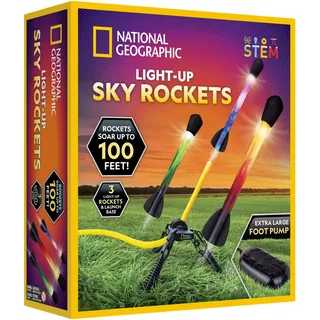NATIONAL GEOGRAPHIC Spielzeugrakete - LED-Raketenwerfer für Kinder, draufspringen und los geht’s, luftbetrieben, Schaumstoff-Raketen fliegen bis zu 30,5 Meter, tolles Kinderspielzeug für draußen