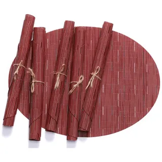 Ovale Tischset, Platzset 6er Set Abwaschbar Vinyl Abgrifffeste Hitzebeständig Platzdeckchen für Zuhause Restaurant Speisetisch (Weinrot)