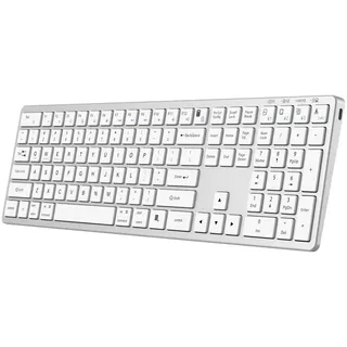 Neue drahtlose Tastatur Triadyn PROTEUS Bluetooth 2.4GHz 4-Geräte Bürotastatur Slim Akku Silber