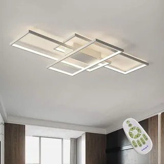 ASDMD LED Deckenleuchte Moderne Deckenlampe Wohnzimmer Rechteckige Deckenstrahler Aluminium Acryl Schlafzimmer Lampe Dimmbar Mit Fernbedienung 3000K-6000K (White, 90CM)