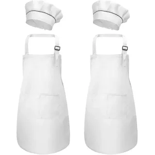 4-teiliges Set Aus Weißer Kinderschürze Und Kochmütze, Kinderschürzen Mit Taschen Für Küche Und Garten – Das Perfekte Geschenk