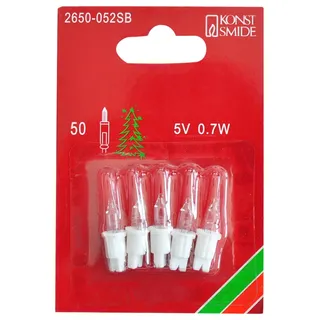 Konstsmide 2650-052SB Ersatzbirne / Glühlampe/ für Minilichterketten / 5V, 0,7W / 5er Blister / Steckfassung, weiß