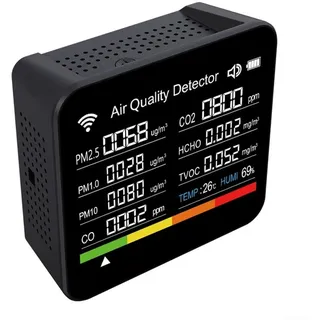 15-in-1 Luftqualitätsmessgerät, WLAN, intelligenter CO2-Tester, Temperatur/Luftfeuchtigkeit, Multifunktionsmesser mit 7,1 cm Display für Zuhause, Büro, Schule (schwarz)