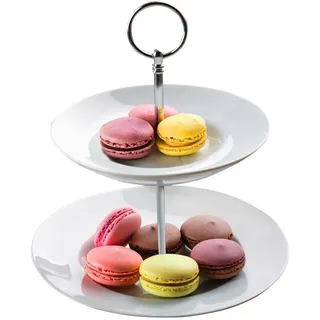 Home4You Etagere, H 23 cm - 2 Etagen - Weiß - Porzellan