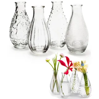 Annastore Dekovase 12 kleine Vasen aus Glas Vintage Blumenvasen Tischvasen Glasvasen, Dekoflaschen, Glasflaschen, Glasfläschchen, Deko-Flaschen