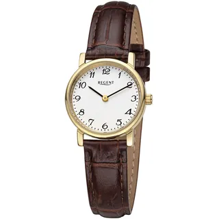 REGENT Quarzuhr REGENT, braun (dunkelbraun, goldfarben), Armbanduhren, Damen, Armbanduhr, Damenuhr, Mineralglas, Lederarmband, analog, Ø ca, 27 mm