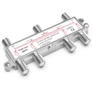 DUR-line SAT & BK-Verteiler - 6-Fach Splitter - voll geschirmt - Unicable & HD tauglich - für Sat-Anlagen DVB-S2 - BK, UKW, DC-Durchlass, TV Antennen