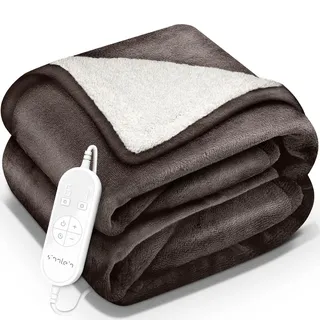 sinnlein sinnlein® Heizdecke mit Abschaltautomatik 200x180cm Hellbraun Elektrische Wärmedecke mit 9 Temperaturstufen Kuscheldecke waschbar Bett, Sofa Decke Elektrisch Mit Timer Digitalanzeige