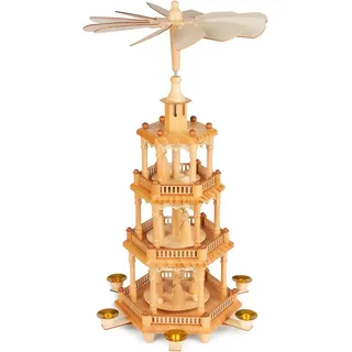 Brubaker Weihnachtspyramide aus Holz - 55 cm große Holzpyramide für Weihnachten - drehbare Tischpyramide mit weihnachtlichen Holzfiguren - Handbemalt - Weihnachtsdeko - Braun Natur