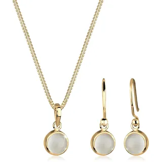 Elli Schmuckset Mondstein Weiß 925 Sterling Silber