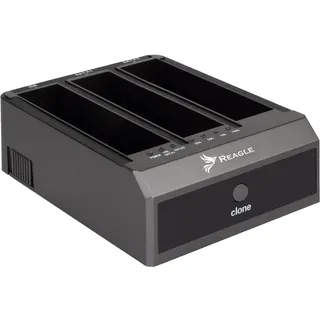 Reagle Festplatten Dockingstation für 2,5” & 3,5” HDD/SSD, 3 Einschübe, Offline Klonfunktion, USB 3.2 Gen 1, 18TB, Aluminium, SuperSpeed 5 Gb/s, Plug & Play, inkl. Netzteil & USB-Kabel