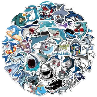 Haifisch Aufkleber, Cool Hai Wasserdicht Vinyl Stickers für Laptop Wasserflasche Skateboard Auto Motorrad Fahrrad Gitarre PS4 Gepäck Koffer Scrapbook Phone Pad [50 Stück]