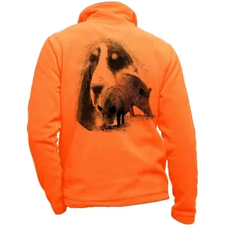 Jagd-Fleece, Orange, personalisierbar, mit Wildschwein, großer Gascon, Saintongeois – Jagdkleidung, Größe L