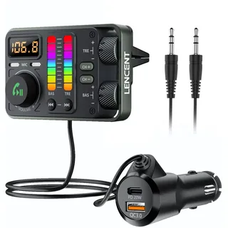 LENCENT 5.3 Bluetooth Adapter Auto, PD20W+QC18W Schnellladung | FM Transmitter Auto Bluetooth mit Dual Mics für Freisprecheinrichtung, Siri&Google, U Disk/3.5mm AUX, Hi-Fi Treble & Bass