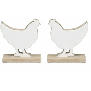 finehomegarden Osterfigur Huhn 2er Set Mangoholz weiß-natur Skulptur Figur Dekofigur (Set, 2 St., 2tlg), Holz Landhaus Ø19x6cm H22cm Osterdekoration Deko Ostern / Paket weiß