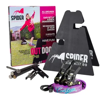 SPIDER SLACKLINE - Outdoor-Kit Custom Slackline für Anfänger - für den Einsatz im Freien ohne Bäume - Enthält: 1 individuelle Slackline, 2 Stative, 2 Platten, 4 Nägel und eine Anleitung - Kit 25m