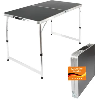 Lemodo Höhenverstellbarer Klapptisch, schwarz, Campingtisch 120 x 60 cm, Tapeziertisch
