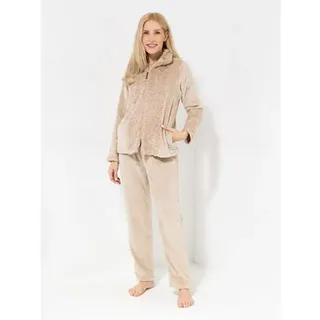 MONT CHALET Damen-Hausanzug uni mit Fellbesatz Mikrofaser Chinchilla Stehkragen, 2tlg.