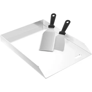 FIVMEN Plancha Grillplatte Edelstahl 30x40 cm Universal Grillpfanne Grill Platte mit 2 Grillspachtel Grillschale Grillplatten Edelstahlplatte Grill für BBQ Gasgrill Holzkohlegril
