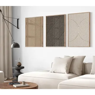 Youillne Boho-Wandkunstbilder, neutral, abstrakt, Leinwand, Wanddekoration, minimalistische Linie, Wandkunst, Beige, Braun, Schwarz, Poster, Mitte des Jahrhunderts, Gemälde, Kunstwerk für Wohnzimmer,