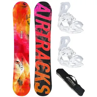 Airtracks Damen Snowboard Set Morioirs Lady Flat Rocker 144 - Snowboard Bindung Master W M - SB Bag