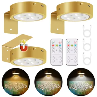 MIOBLUE 3er Pack Bilderleuchte akku, Kabellose Bildleuchte mit Fernbedienung, LED licht Spots, Dimmbar Bilderlampe,Wiederaufladbare mit 3 Farbtemperaturen, Vitrinenbeleuchtung LED mit Timing Funktion