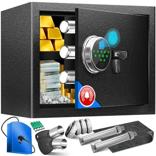 Kesser KESSER® Elektr. Tresor mit Fingerabdruck & Schlüssel Inkl. Notfallakku Elektronischer Safe 3x Doppelbolzenverriegelung Boden Wandtresor Möbeltresor Panzerschrank Zahlenschloss