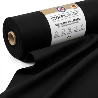 STOFFKONTOR Bühnen Molton Stoff B1 schwer entflammbar - 300 cm Meterware, schwarz - für Wandverkleidungen, Eventbereich, Vorhänge, Messebau, Dekorationen jeder Art