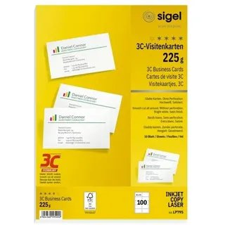 Sigel Visitenkarten LP795 satiniert weiß 225 g/qm, 100 St.