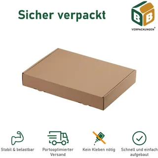 bb-verpackungen gmbh 50 x Maxibriefkarton (319 x 225 x 50 mm) DIN A4 stabiler Versandkarton Faltschachtel Versandschachtel Wellpappe BB-Verpackungen