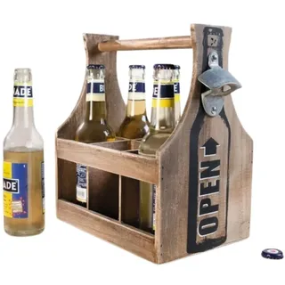 Home-trends24.de Flaschenträger Flaschenträger Opener Shabby Look Holz Mit Öffner