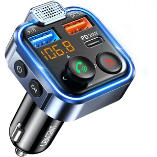 LENCENT 38W FM Transmitter Auto Bluetooth V5.3, Radio Deep Bass Musik Schnelles Autoladegerät Zigarettenanzünder, KFZ Bluetooth Adapter Freisprechanlage, Noise Cancelling Mikrofon, Lichtschalter