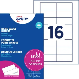 Avery Zweckform Einsteckschilder für Namensschilder 74 mm x 34 mm 160 St.