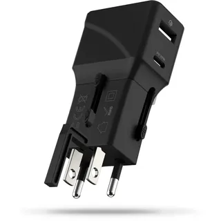 Rolling Square Pocket Travel Charger – Universal-Ladeadapter mit USB-C und USB-A Buchse, perfekt für Reisen, kompatibel mit Steckdosen in 200 Ländern, US, EU, UK, AU, Leistung bis zu 20W