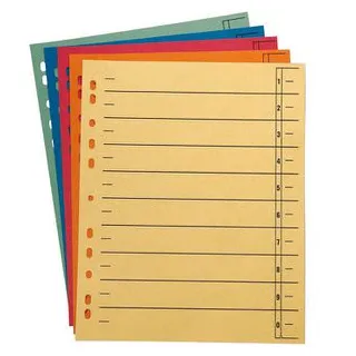 Wekre Trennblätter DIN A4 1-0 gelb, orange, rot, blau, grün, 230 g/m2, 100 Blatt