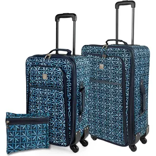 ITACA - Kofferset Weichschale, Koffer Set 3 Teilig, Reisekoffer Set Mit Handgepäck, Weichschalenkoffer Mit 4 Rollen Für Reisen. Zahlenschloss, Marine Blau