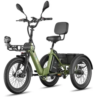 E Unterstützungs Dreirad, 180 kg Tragfähigkeit, 85 km maximale Reichweite, 21 Ah 48 V Akku, IPX5, Hydraulikbremsen, Grün