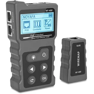 NF-488 Netzwerk RJ45 Tester mit LCD Display, Zur Überprüfung des Kurzschluss, Quer & Unterbrechungszustandes von Cat5/Cat6 Netzwerkkabeln, Spannungs & Stromtest, Netzwerk Kabeltester mit POE-Funktion