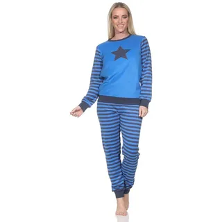 normann Damen Langarm Frottee Schlafanzug mit Bündchen und Sternmotiv - auch in Übergröße, Farbe:blau, Größe:48-50 - 48-50