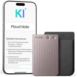 Plaud Note KI Digitales Diktiergerät mit Hülle - 64 GB Aufnahmegerät mit KI-Technologie zum Transkribieren und Zusammenfassen, One-Touch-Aufnahme, Rauschunterdrückung, Unterstützt 112 Sprachen