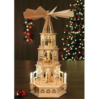 Elektrische Tilgner Pyramiden Erzgebirge, LED, mit geschnitzten Figuren, 55cm