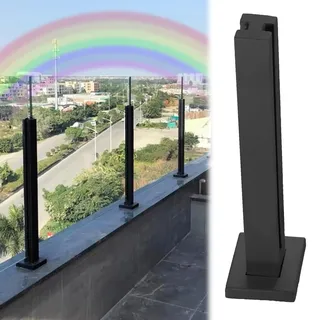 Glasgeländer Schwarze Glasgeländerpfostensäule, Glasbalustraden-Set Für Außenbereich/Balkon/Deck/Terrasse/Poolboden, Höhe 30 50 60 90 100 120 140 150 Cm, Geländer-/Baluster-Plattenhalterung(Mid post,H